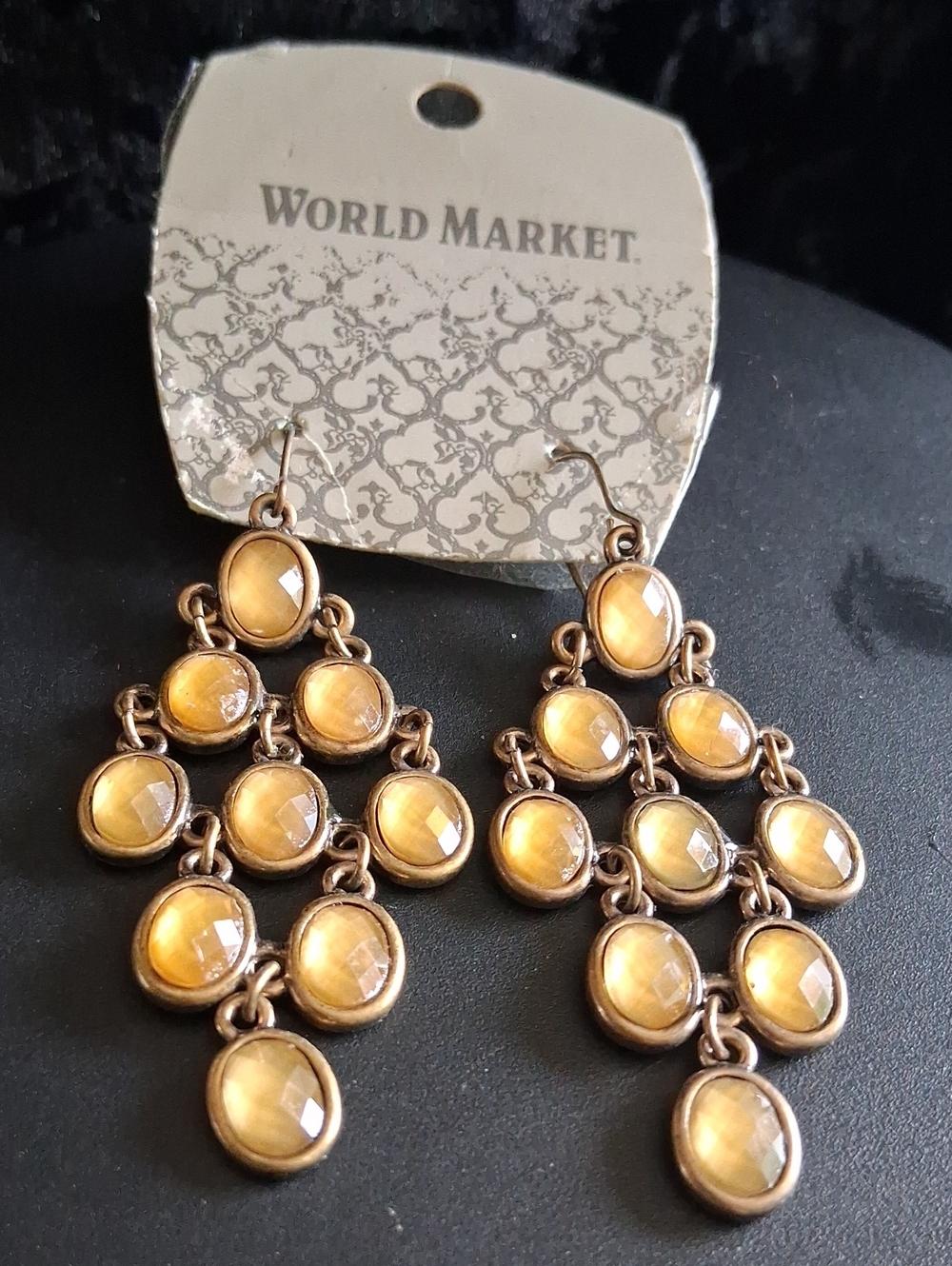 Cost Plus World Market Gold-Tone Faceted Yellow Dangle Earrings